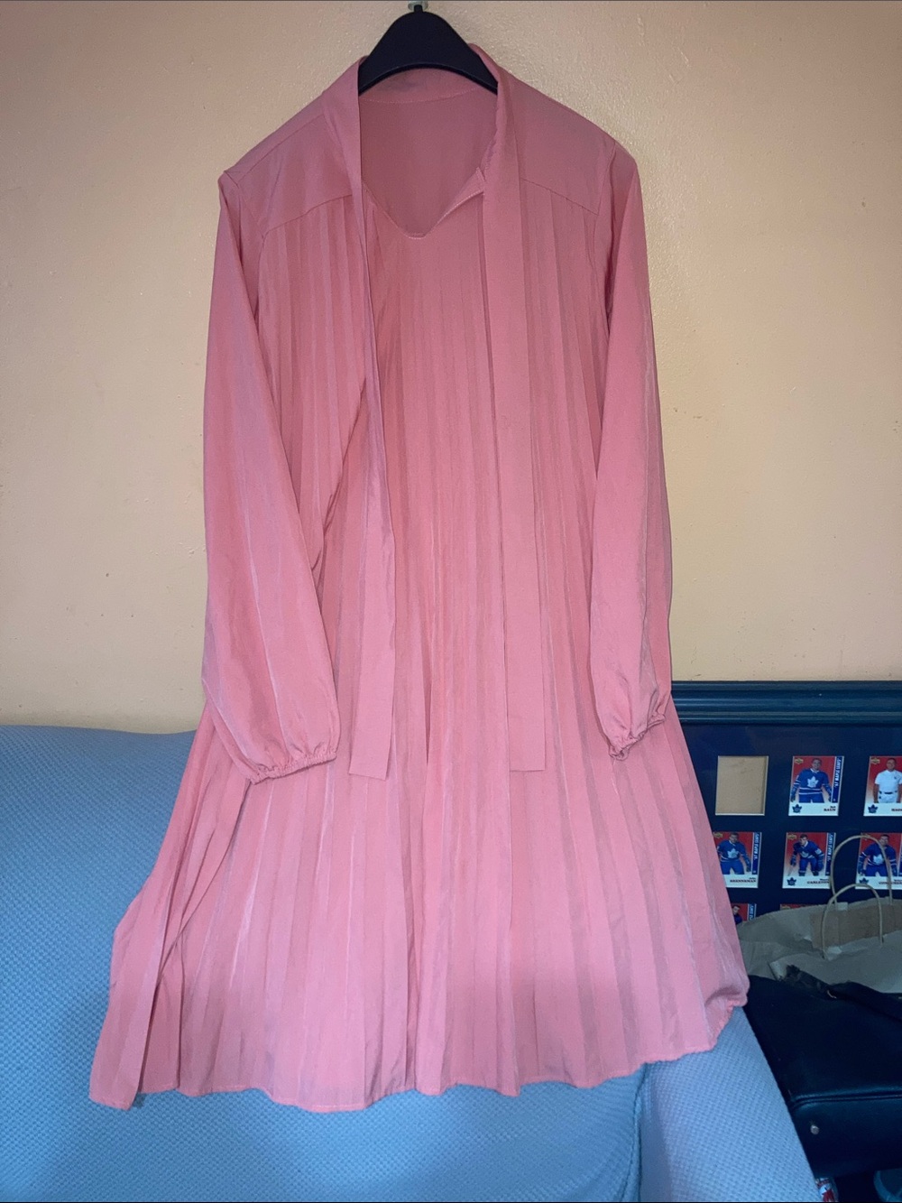 Light Pink Pleated Long-Sleeve Dress